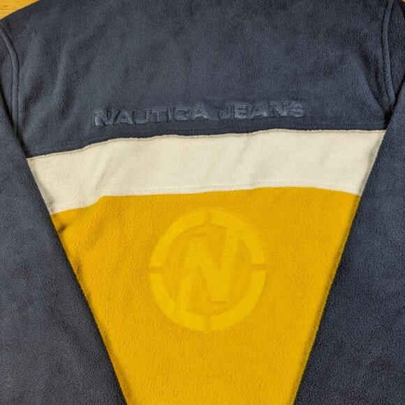 Vintage 90s Nautica Jeans Embossed Logo Half-Zip Fleece Pullover Sweater Size XL - Picture 3 of 5